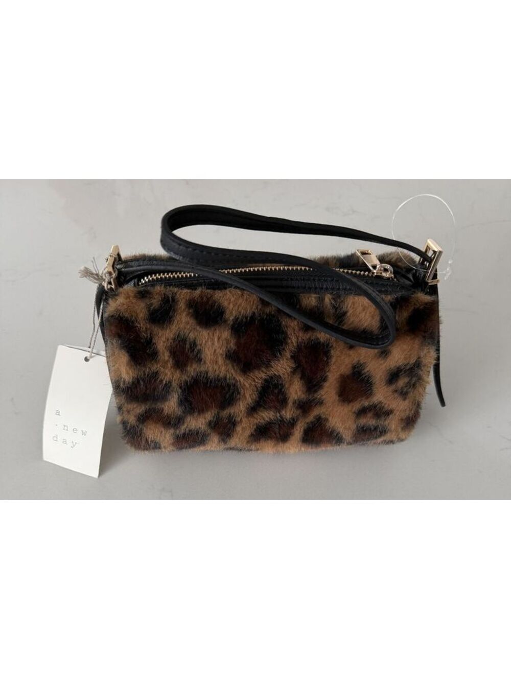 A New Day Faux Fur Leopard Print Shoulder Handbag